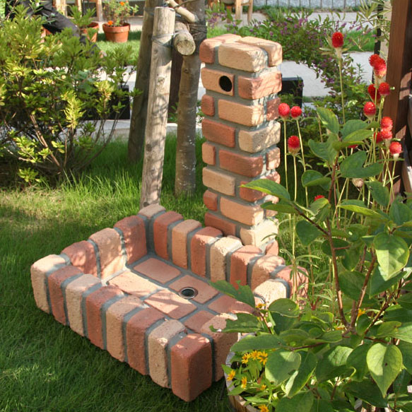 レンガ調 水洗柱ユニットセット